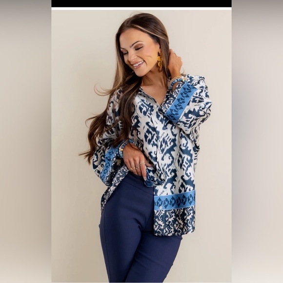 New Glam casual fun top in beautiful jewel tone blues.  Bohemian Glamour Chic - Picture 2 of 8